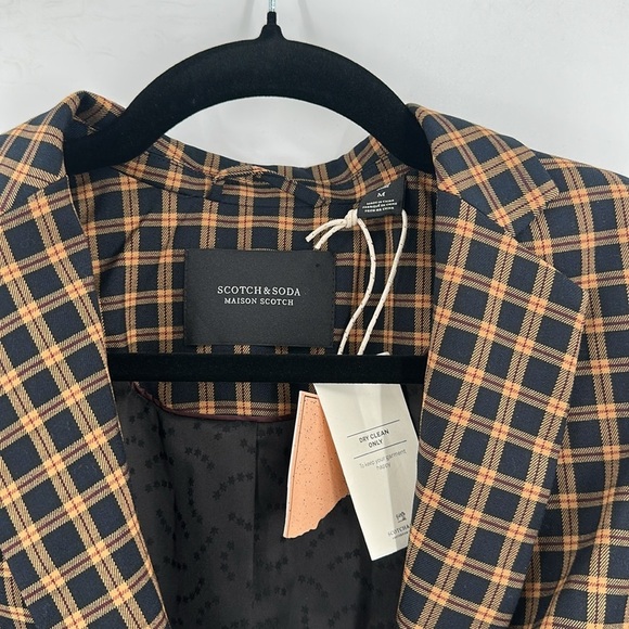 Scotch & Soda Atelier No 1 Plaid Single Button Blazer Navy Yellow Medium NWT - Picture 4 of 7